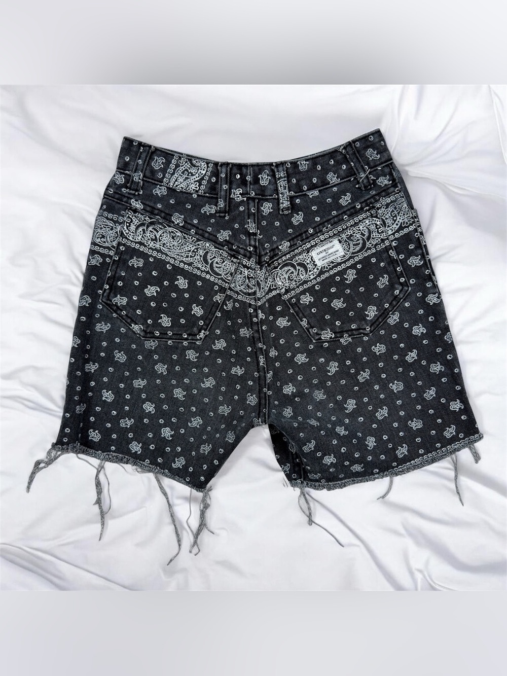 Vintage 90’s Guess Bandana Print Cut Off Denim Shorts